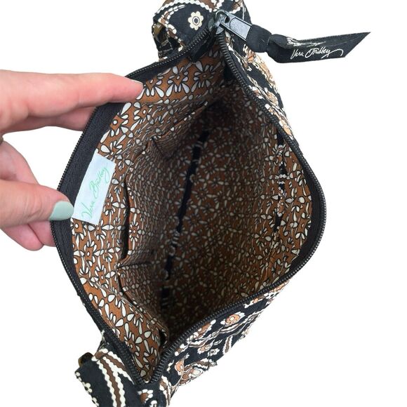 Vera Bradley Crossbody Bag Cafe Latte Retired Print Brown Black Paisley Floral - Picture 5 of 6